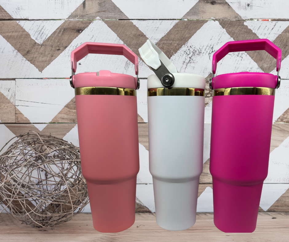 30oz Gold Plated Stainless Steel Water Bottle with Flip top Straw