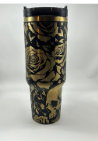 40oz Stainless Steel Skull and Roses Tumbler With Handle and Straw Perfect Birthday Gift for Skull Collectors