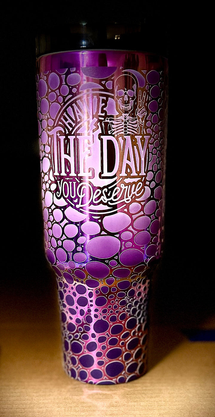 40oz Day You Deserve Hand Dyed Ombré on Purple Plated Tumbler, Newly released tumbler